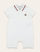 Moncler baby cotton piqué romper with tricolour trim - | Spazio Pritelli