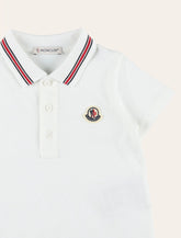 Moncler baby cotton piqué romper with tricolour trim - | Spazio Pritelli