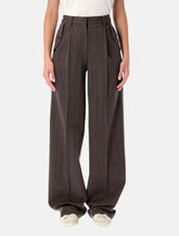 Pantaloni ampi in lana gessata marrone - | Spazio Pritelli