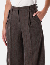 Pantaloni ampi in lana gessata marrone - | Spazio Pritelli
