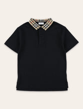 Burberry black cotton polo with Check collar for kids - | Spazio Pritelli