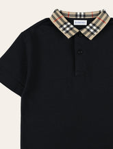 Burberry black cotton polo with Check collar for kids - | Spazio Pritelli