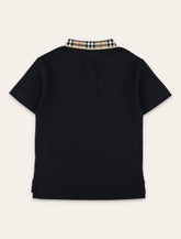 Burberry black cotton polo with Check collar for kids - | Spazio Pritelli