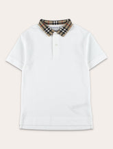 Kid - Burberry Cotton Polo with Check Collar - | Spazio Pritelli