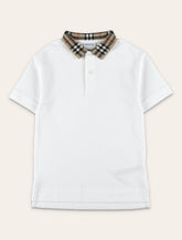 Burberry white cotton polo with Check collar for kids - | Spazio Pritelli