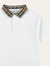 Burberry white cotton polo with Check collar for kids - | Spazio Pritelli