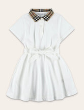 Burberry white cotton polo dress with collar Check for girls - | Spazio Pritelli