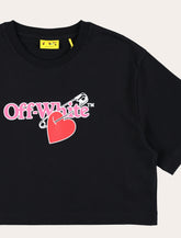Off-White Kids black cropped cotton t-shirt with heart print - | Spazio Pritelli