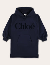 Chloé kids logo Hooded logo dress in brushed fleece - | Spazio Pritelli