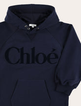 Chloé kids logo Hooded logo dress in brushed fleece - | Spazio Pritelli