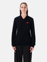 Comme des Garçons Play wool V-neck sweater with red heart and crystals - | Spazio Pritelli