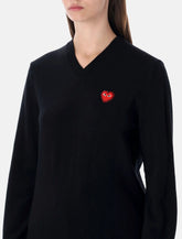 Comme des Garçons Play wool V-neck sweater with red heart and crystals - | Spazio Pritelli