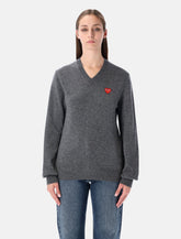 Comme des Garçons Play wool V-neck sweater with red heart and crystals - | Spazio Pritelli