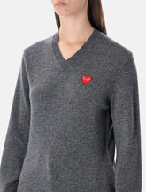 Comme des Garçons Play wool V-neck sweater with red heart and crystals - | Spazio Pritelli