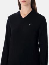 Comme des Garçons Play wool V-neck sweater with black heart and crystals - | Spazio Pritelli