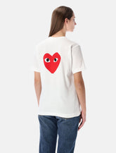 T-shirt bianca in cotone con doppio cuore di Comme des Garçons Play - | Spazio Pritelli