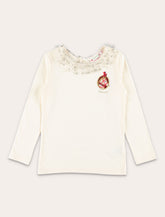 T-shirt in cotone avorio con colletto in tulle Bonpoint -  | Spazio Pritelli