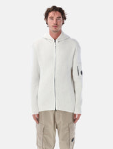 C.P. Company white ribbed knit hooded cardigan - | Spazio Pritelli