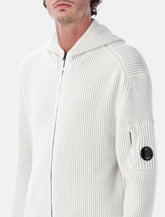 C.P. Company white ribbed knit hooded cardigan - | Spazio Pritelli