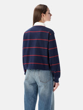 Sporty & Rich navy and merlot cotton Serif logo Rugby polo - | Spazio Pritelli