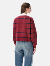 Sporty & Rich merlot and navy cotton Serif logo Rugby polo - | Spazio Pritelli