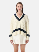 Sporty & Rich cotton cableknit V-neck sweater - | Spazio Pritelli