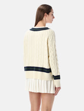 Sporty & Rich cotton cableknit V-neck sweater - | Spazio Pritelli