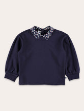 Petit Bateau girls’ navy cotton sweatshirt with floral print collar - | Spazio Pritelli