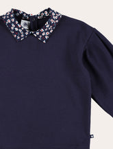 Petit Bateau girls’ navy cotton sweatshirt with floral print collar - | Spazio Pritelli