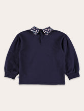 Petit Bateau girls’ navy cotton sweatshirt with floral print collar - | Spazio Pritelli