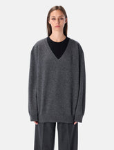 Rhea Mid Grey Wool Cashmere V-Neck Sweater - | Spazio Pritelli