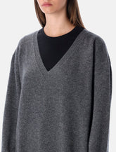 Rhea Mid Grey Wool Cashmere V-Neck Sweater - | Spazio Pritelli