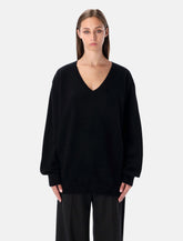 Rhea Black Wool Cashmere V-Neck Sweater - | Spazio Pritelli