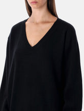 Rhea Black Wool Cashmere V-Neck Sweater - | Spazio Pritelli