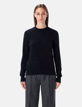 Rhea Navy Blue Wool Cashmere Crewneck Sweater - | Spazio Pritelli