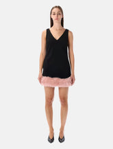 Self-Portrait back crepe mini dress with pink faux fur hem - | Spazio Pritelli