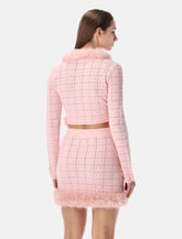 Cardigan corto in maglia rosa con collo in eco pelliccia di Self-Portrait -  | Spazio Pritelli