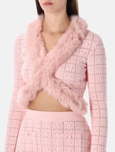 Cardigan corto in maglia rosa con collo in eco pelliccia di Self-Portrait -  | Spazio Pritelli