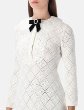 Self-Portrait white lace knit mini dress with removable bow - | Spazio Pritelli