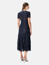 Self-Portrait navy lace midi dress with pearl and crystal embellished collar -  | Spazio Pritelli