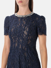 Self-Portrait navy lace midi dress with pearl and crystal embellished collar -  | Spazio Pritelli