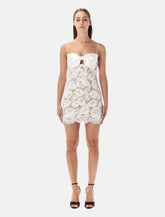 Self-Portrait white lace mini dress with oversized satin bow - | Spazio Pritelli