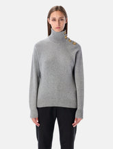 Balmain grey high-neck wool sweater with gold buttons - | Spazio Pritelli