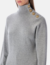 Balmain grey high-neck wool sweater with gold buttons - | Spazio Pritelli