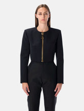Balmain cropped black wool jacket with gold zip - | Spazio Pritelli