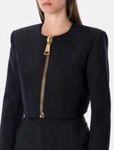 Balmain cropped black wool jacket with gold zip - | Spazio Pritelli