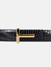 Black crocodile effect leather belt with T buckle -  | Spazio Pritelli
