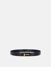 Black crocodile effect leather belt with T buckle -  | Spazio Pritelli
