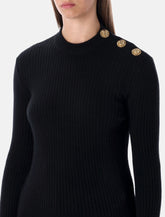 Balmain black ribbed wool sweater with gold buttons - | Spazio Pritelli