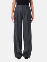 Dark grey wide-leg wool trousers - | Spazio Pritelli